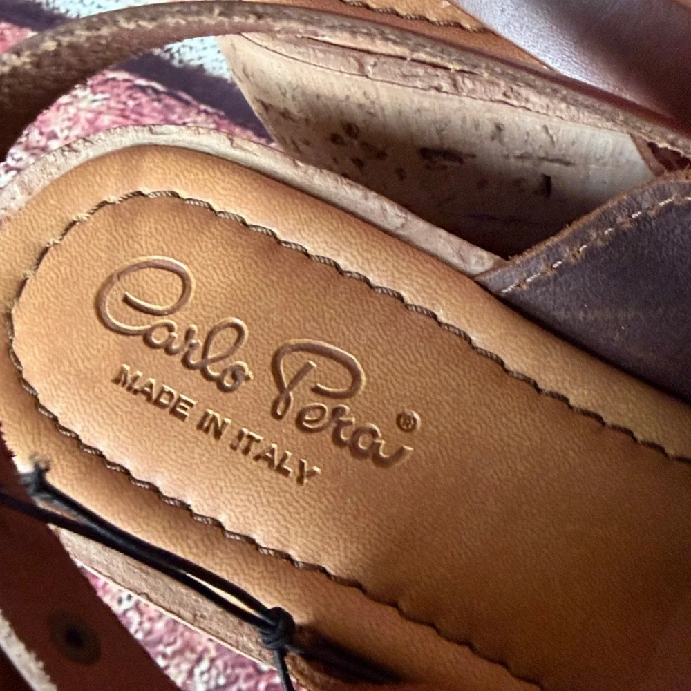 Carlo Pera Made in Italy Leather Wedge Sandals – Size 40 US size 9-9.5 new